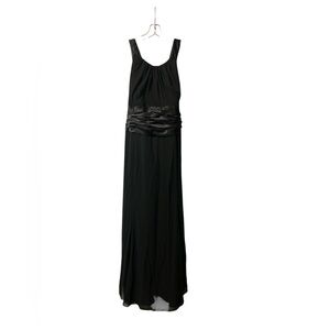 David's Bridal Black Floor-Length Evening Gown with Satin Waistband